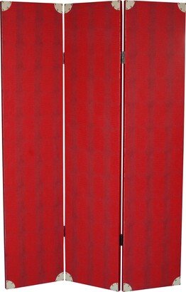 Transitional 3 Panel Wooden Screen with Nailhead Trim, Red