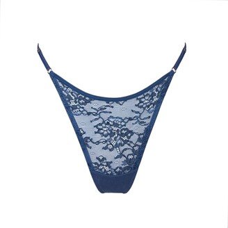 Monique Morin Lingerie Wild Lace Adjustable Thong Dark Denim Blue