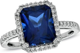 Emerald-Cut Lab-Created Blue and White Sapphire Ring in Sterling Silver