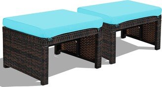 Set of 2 Rattan Ottoman Footrest Footstool Patio Furniture w/ - See Details