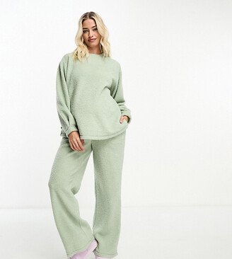 ASOS DESIGN Maternity lounge borg sweatshirt & wide leg pants set in sage