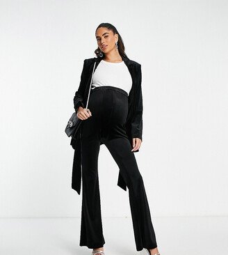 Maternity velvet kickflare suit pants in black