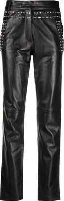 Stud-Embellished Leather Trousers