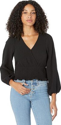 Lightspun Julianne Smocked-Waist Top (True Black) Women's Blouse