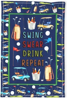 Golf Humor Tea Towel - Swing Swear Drink Repeat By Kristeninstitches Blue Sports Mens Putting Linen Cotton Canvas Spoonflower