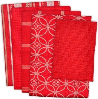 5pk Kitchen Towel & Dishcloth Set Red