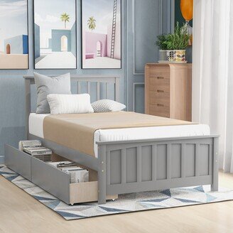 TOSWIN Contemporary Solid Construction Elegant design Plywood+MDF+Pinewood Twin size Platform Bed with Two Drawers