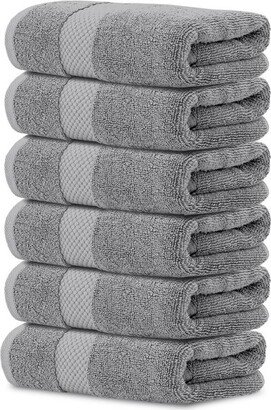 White Classic Luxury 100% Cotton Hand Towels Set of 6 - 16x30 Light-Grey