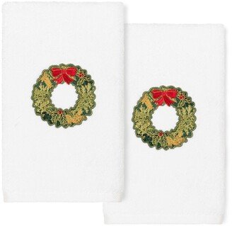 Christmas Wreath Embroidered Luxury 100% Turkish Cotton Hand Towels - Set of 2