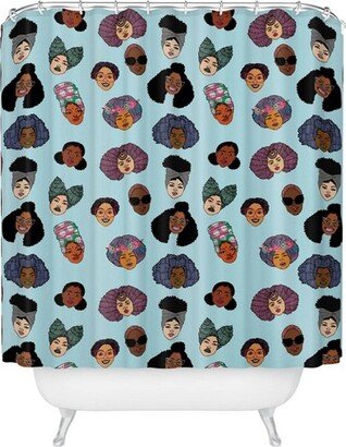 Many Black Faces Shower Curtain Black Art by Dorcas Creates