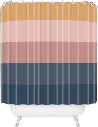 Colour Poems Minimal Retro Striped Shower Curtain Blue/Pink