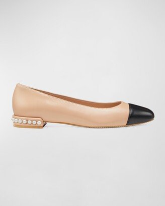 Lambskin Pearly-Stud Ballerina Flats