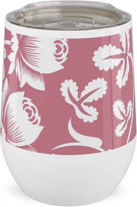 Travel Mugs: Lovely Rose Flower - Pink And White Stainless Steel Travel Tumbler, 12Oz, Pink