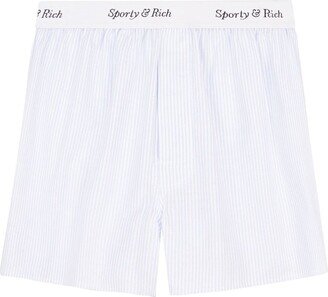 Logo-Waistband Striped Cotton Shorts