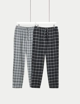 2pk Brushed Cotton Checked Pyjama Bottoms