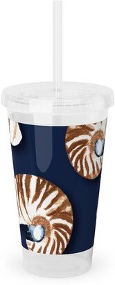 Travel Mugs: Nautilus - Indigo Acrylic Tumbler With Straw, 16Oz, Blue