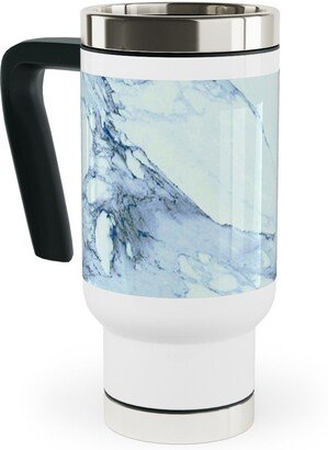 Travel Mugs: Marble - Blue Travel Mug With Handle, 17Oz, Blue