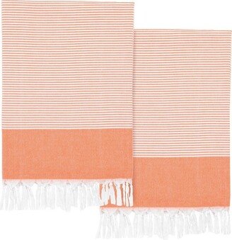 2pc Turkish Aegean Cotton Elegant Thin Striped Pestemal Beach Towel Peach