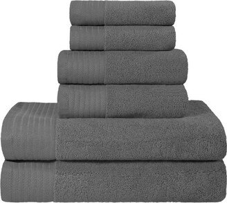 Premium Cotton Solid, Herringbone Medium Weight 6-Piece, Bathroom Towel Set, Gray - Blue Nile Mills