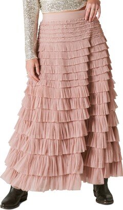 Tiered Pleated Ruffle Tulle Maxi Skirt