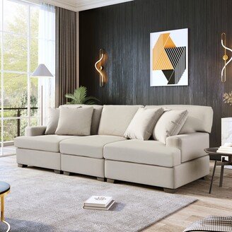 IGEMAN 3 Seat Sofa Modern Linen Upholstered Combination Sofa Design with Removable Back and Seat Cushions and 4 Comfortable Pillows