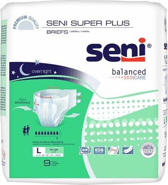 Seni Super Plus Briefs, Overnight Incontinence Protection, Unisex, Large, 9 Count, 4 Packs, 36 Total