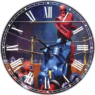 Designart Robot Boxing Oversized Modern Wall Clock - 36 x 36