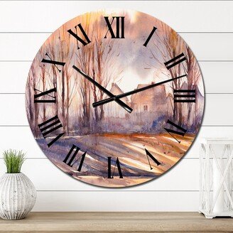 Designart 'Autum Landscape With Village, Trees In Foreground' Country wall clock