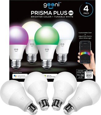 Geeni Prisma Plus 800 Wi-Fi Led Smart Light Bulb (4-Pack), 2700-6500K Tunable White, Dimmable, A19 60W, No Hub Required, Light Bulb Compatible with Al