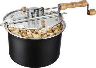 Great Northern Popcorn 6.5-Qt Aluminum Stovetop Popcorn Maker with Wooden Handle and Internal Kernel Stirrer - Black