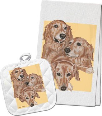 Golden Retriever Kitchen Dish Towel & Pot Holder Gift Set-AB