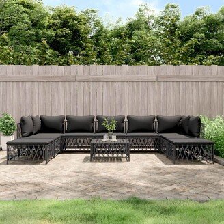 10 Piece Patio Lounge Set with Cushions White Steel - 28.3 x 28.3 x 26