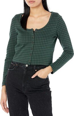 Pepper Cropped Cardigan Birdseye Check (Forest) Women's Clothing