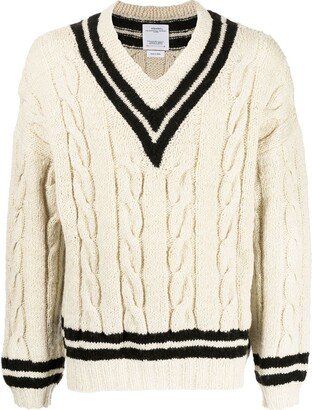 cable-knit V-neck jumper-AC