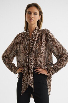 Animal Print Neck Tie Blouse