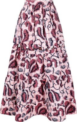 There Was One x Lisa Folawiyo abstract-print tiered maxi skirt