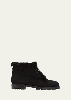 Mircus Suede Shearling Lace-Up Booties-AA