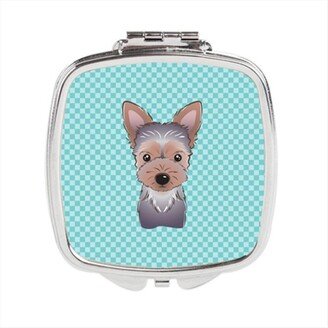 BB1170SCM Checkerboard Blue Yorkie Puppy Compact Mirror, 2.75 x 3 x .3 In.