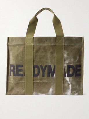 Logo-Print Webbing-Trimmed Waxed Cotton-Canvas Tote Bag