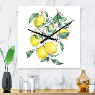 Designart 'Branch of Yellow Lemons and Leaves I' Tropical Large Wall Clock