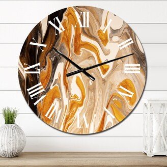 Designart 'Brown Orange White And Grey Marble Art' Modern wall clock