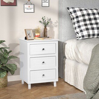 Country Style Three Drawers Night Stand, Simple Design Bedside Table