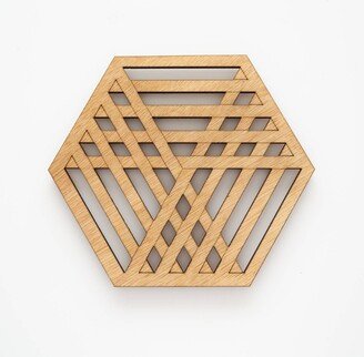 10 Inch Wooden Intertwined Hexagon Trivet, Sealed With Mineral Oil/ No Stains, Hot Pad, Modern Trivet, Wedding Gift