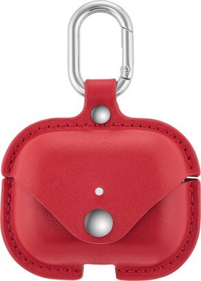 WITHit Red Leather AirPods Case with Silver-Tone Snap Closure and Carabiner Clip - Red, Silver-Tone