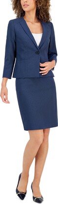 Women's Textured 3/4-Sleeve Pencil Skirt Suit - Navy/black