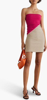 Strapless ribbed and crochet-knit mini dress