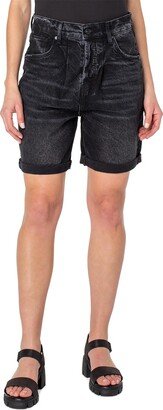 Womens Raw Hem Midi Denim Shorts