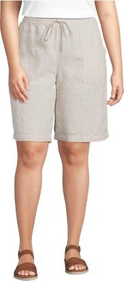 Land' End Women' Plu Size High Rie Pull On Elatic Wait 10 Linen Bermuda Short - 22W - Flax Dotted Stripe