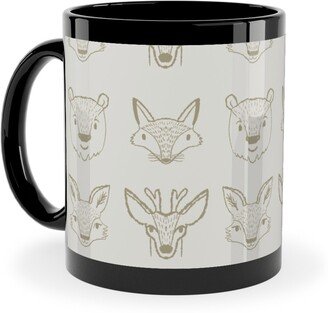 Mugs: Forest Friends - Neutral Ceramic Mug, Black, 11Oz, Beige