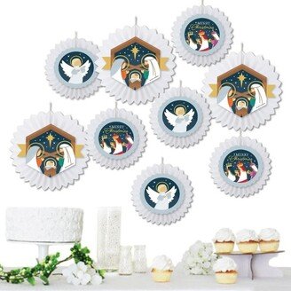 Big Dot of Happiness Holy Nativity - Hanging Manger Scene Religious Christmas Tissue Decoration Kit - Paper Fans - Set of 9